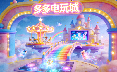 多多电玩城虚拟主题乐园场景，充满童话与奇幻色彩
